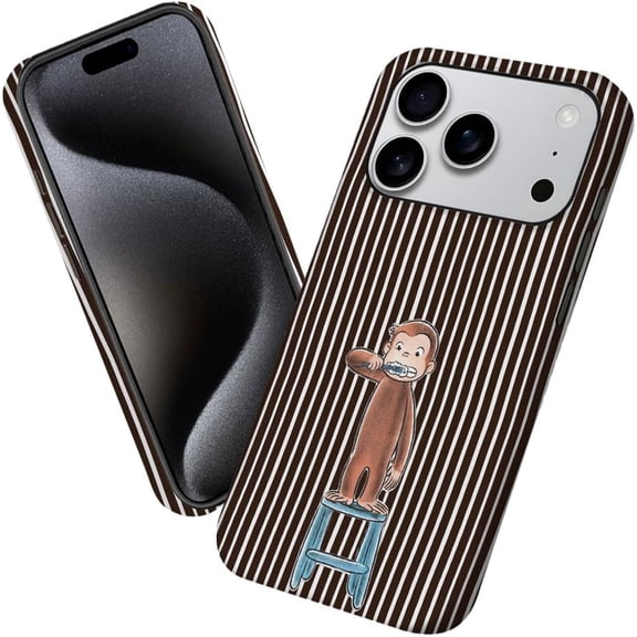 Case for iPhone 17 Pro, Funny Monkey Stripes Brown Phone Case Military-Grade Drop Protection Cover for Women Girl - Frosted