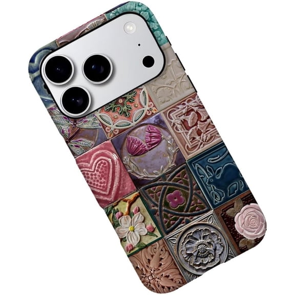 Case for iPhone 17 Pro, Hearts Roses Romantic Collage Tiles Phone Case Military-Grade Drop Protection Cover for Women Girl - Frosted
