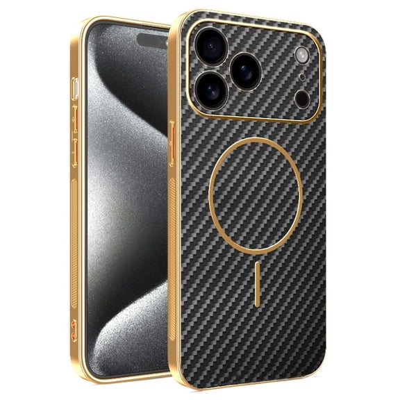 Case for iPhone 17 Pro Max/17 Pro/Air/17, Electroplated Carbon Fiber Shell Camera Protection Magnetic Adsorption Cover