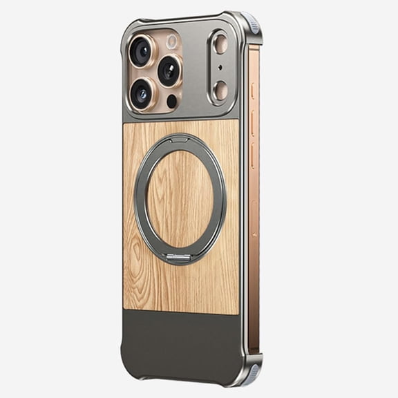 Case for iPhone 17 Pro Max/17 Pro, Metal Phone Case with Rotation Ring Stand Cover Wireless Charging Shell