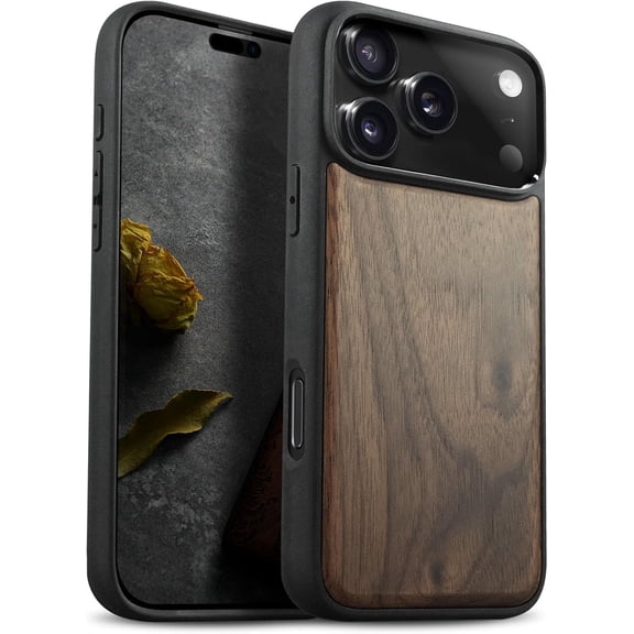 Case for iPhone 17 Pro Max Case, Artisan Printed & Black Soft TPU Shockproof Cover, Natural Grain, Walnut