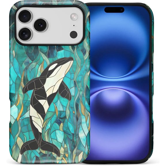 Case for iPhone 17 Pro Max, Colored Glass Dolphin Exquisitely Pattern Double Protective Phone Cover Cases Soft Silicone for iPhone 17 Pro Max