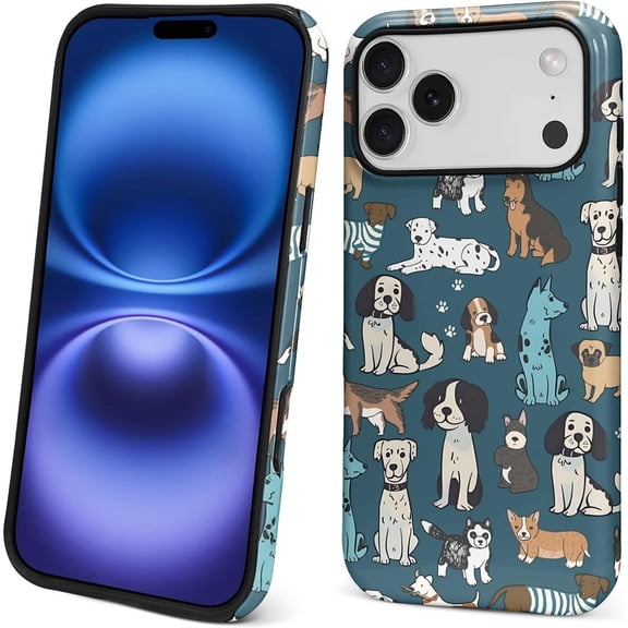 Case for iPhone 17 Pro Max, Drop Protection Hybrid 2-Layer Hard Phone Cover-Happy Dog Atlas