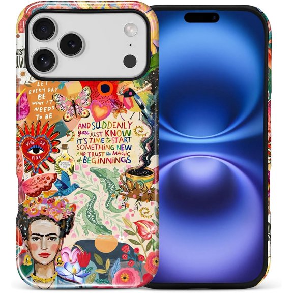 Case for iPhone 17 Pro Max, Hybrid 2-Layer Case, Military-Grade Protection Durable Shockproof Anti-Scratch Phone Cover, Viva La Frida Collage
