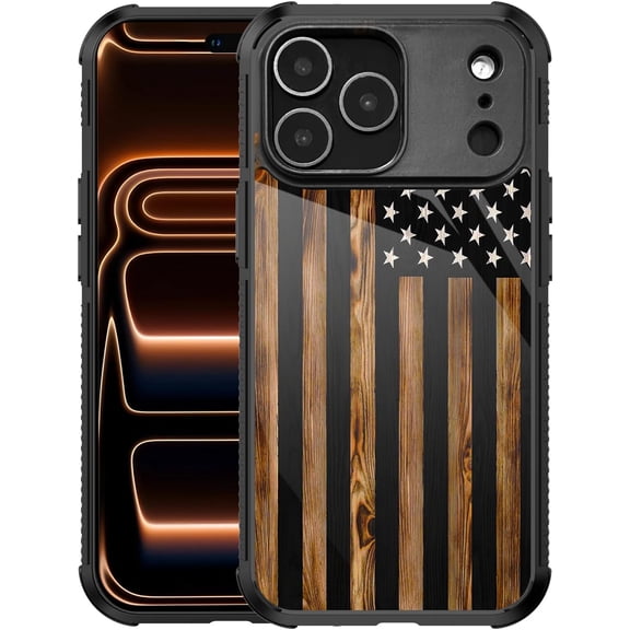 Case for iPhone 17 Pro Max, Wood Grain Old Flag, Anti-Scratch, Non-Slip, Shockproof, TPU Protective Phone Case