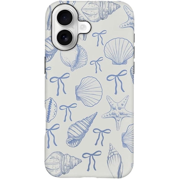 Case for iPhone 17, Seashell Cute Blue Bow Aesthetic Phone Case, Trendy Frosted Silicone Shockproof Cover for Girl Women