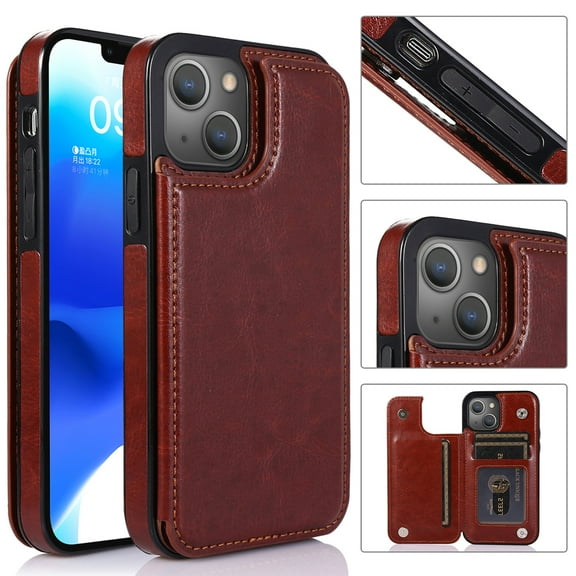 Case for iPhone 6 Plus Wallet Case with Card Holder, Slim PU Leather Kickstand, Double Magnetic Clasp and Durable Shockproof Cover