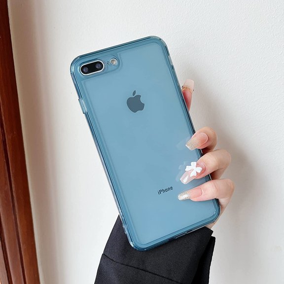 Case for iPhone 7 Plus/8 Plus,Clear Soft Silicone Bumper Protective Retro Color Transparent Shockproof Phone Case - Green