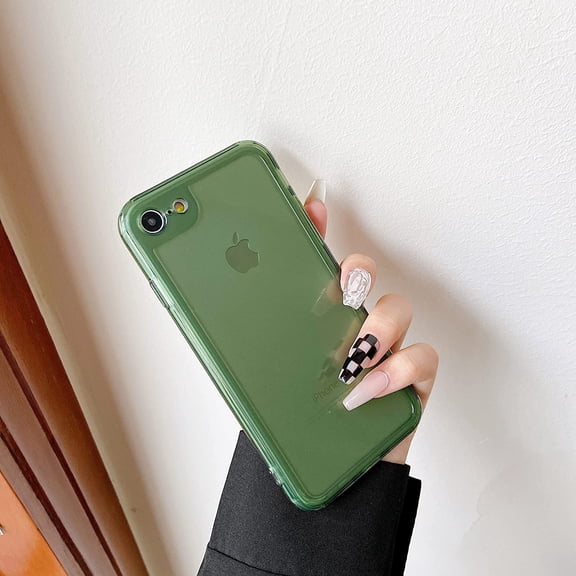 Case for iPhone 7/iPhone 8/iPhone SE,Clear Soft Silicone Bumper Protective Retro Color Transparent Shockproof Phone Case - Green
