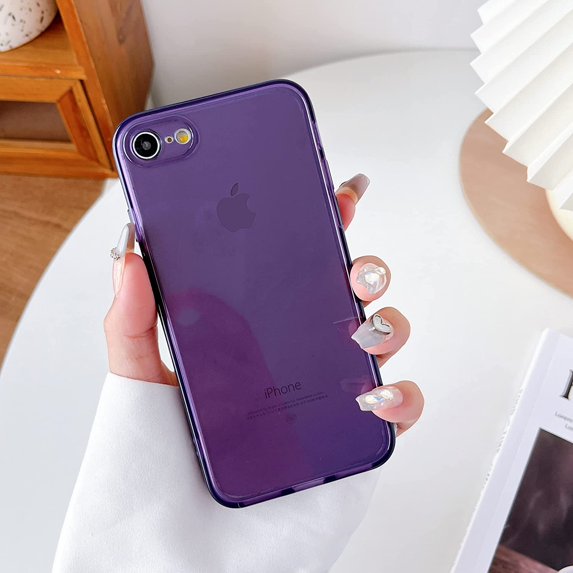 Case for iPhone 7/iPhone 8/iPhone SE,Clear Soft Silicone Bumper Protective Retro Color Transparent Shockproof Phone Case - Purple
