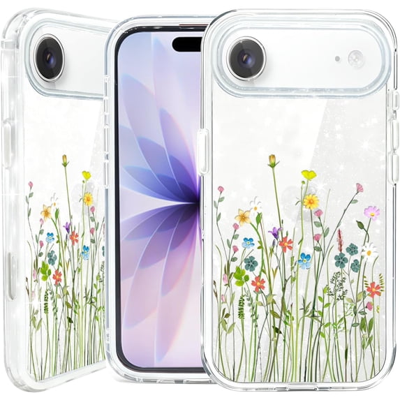 Case for iPhone Air Case Glitter Clear with Design Embossed Floral ...