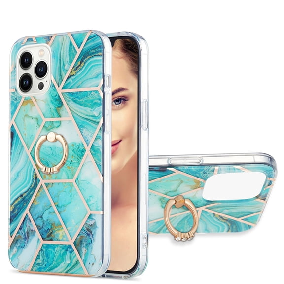 Case for iPhone SE 2022 360 Degree Rotating Bracket Sparkling Marble Ring Case Anti-Fingerprint Skid Resistant Shockproof Protective Phone Cover