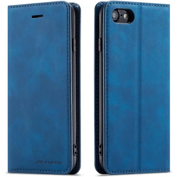 Case for iPhone SE 2022 5G/SE 2020/8/7, Premium PU Leather Cover TPU Bumper with Card Holder Kickstand Magnetic Adsorption Flip Wallet Case