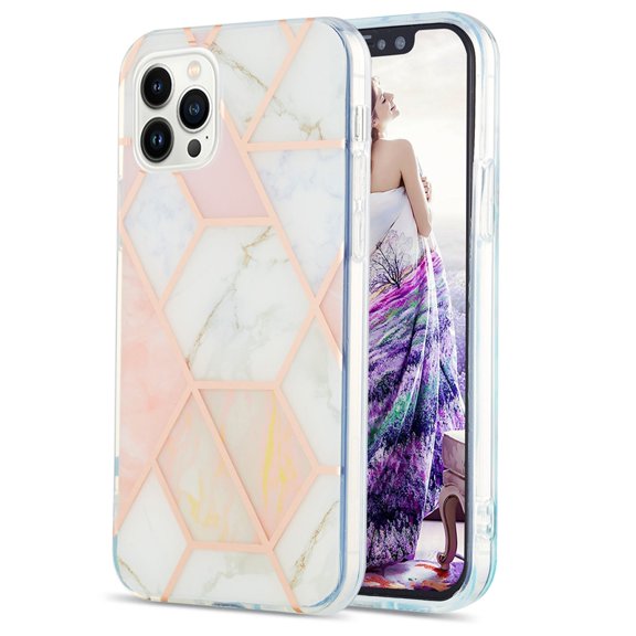 Case for iPhone SE 2022 Shiny Geometric Marble Design Clear Bumper Glossy Case with Camera Screen Protection Anti-Fingerprint Skid Resistant