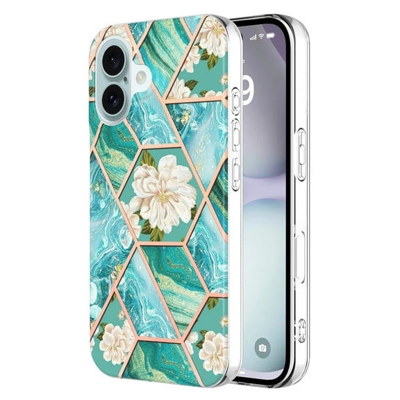 Case for iPhone SE 2022 protective case, Soft TPU + IMD Marble Flower Pattern Case,with Camera Lens Protection Shockproof Cover