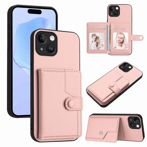 Case for iPhone SE 4 PU Leather Case with Card Holder Magnetic Clasp Kickstand RFID Blocking Slim Wallet Cover