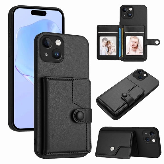 Case for iPhone SE 4 PU Leather Case with Card Holder Magnetic Clasp Kickstand RFID Blocking Slim Wallet Cover