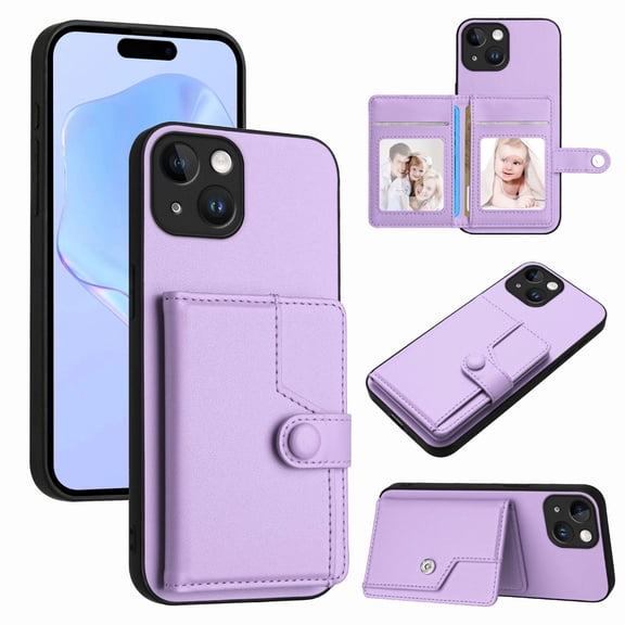 Case for iPhone SE 4 PU Leather Case with Card Holder Magnetic Clasp Kickstand RFID Blocking Slim Wallet Cover