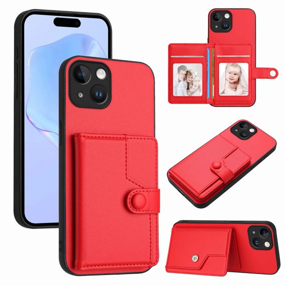 Case for iPhone SE 4 PU Leather Case with Card Holder Magnetic Clasp Kickstand RFID Blocking Slim Wallet Cover