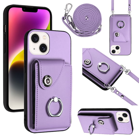 Case for iPhone SE 4 Wallet Case with Ring Kickstand and Shoulder Strap, Shockproof Stylish Protective Cover