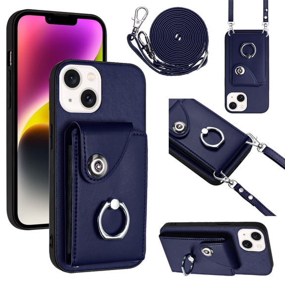 Case for iPhone SE 4 Wallet Case with Ring Kickstand and Shoulder Strap, Shockproof Stylish Protective Cover