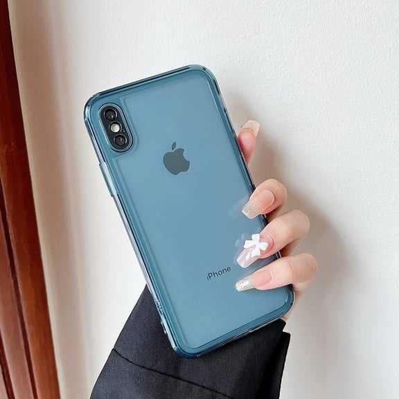 Case for iPhone X,Clear Soft Silicone Bumper Protective Retro Color Transparent Shockproof Phone Case - Blue