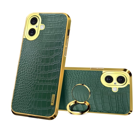 Case for iPhone X Leather Case With Ring Stand, Leather Case Soft Electroplated Frame Cover and Luxury Leather Pattern Heavy Duty Protective Case
