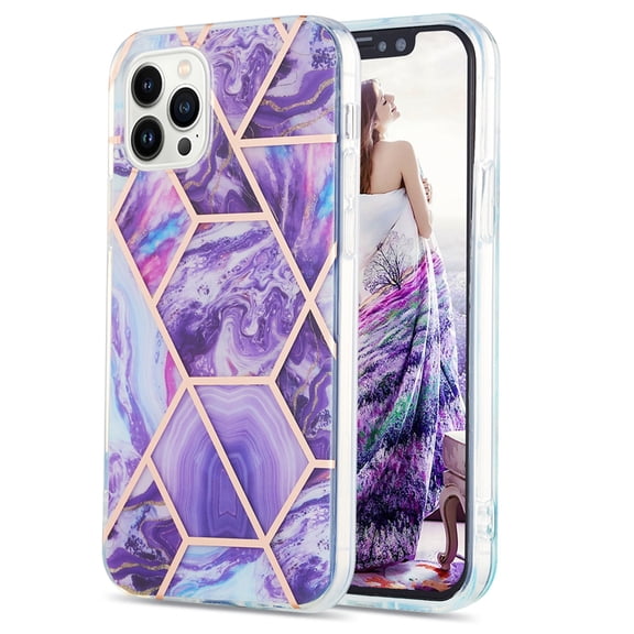 Case for iPhone X Shiny Geometric Marble Design Clear Bumper Glossy Case with Camera Screen Protection Anti-Fingerprint Skid Resistant
