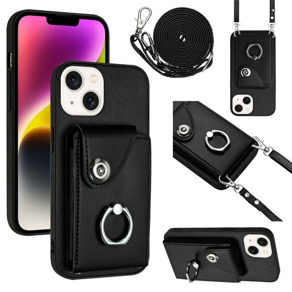 Case for iPhone X Wallet Case with Ring Kickstand and Shoulder Strap, Shockproof Stylish Protective Cover