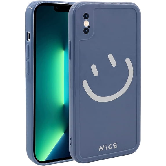 Case for iPhone X/iPhone Xs (5.8 inch), TPU Phone Cover for iPhone X/iPhone Xs Protective Camera Protection Cover for Women Girls, Blue Smiley Face