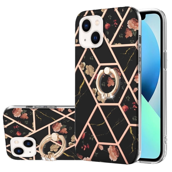 Case for iPhone X protective case, IMD Marble Flowers Pattern with Ring Holder Case,Shockproof Silicone TPU Slim Protective Cover