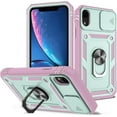 thumbnail image 1 of Case for iPhone XR, Camera Cover Phone Case with Rotation Ring Stand for Apple iPhone XR - Green Pink, 1 of 7