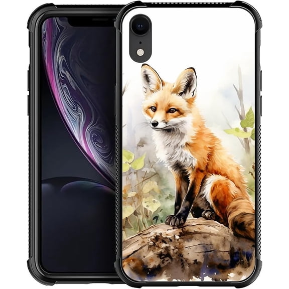Case for iPhone XR Case, Fox Ink Drawing Pattern Graphic Design Girl Boy Soft Silicone Hard Acrylic Shock Protection Case for iPhone XR