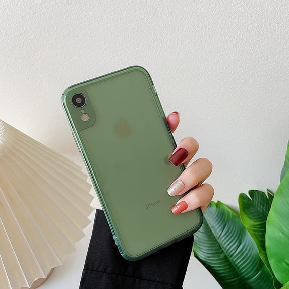 Case for iPhone XR,Clear Soft Silicone Bumper Protective Retro Color Transparent Shockproof Phone Case - Green