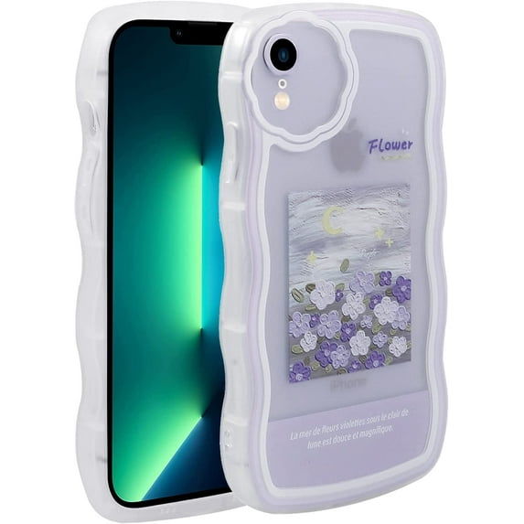 Case for iPhone XR, Full-Body Shockproof Case for Girls and Women Phone Protective Cover for iPhone XR (6.1 inch), Purple Oil Painting Flower