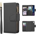 thumbnail image 1 of Case for iPhone XR, Glossy PU Leather 9 Card Slots Magnetic Closure Detachable Wrist Strap Zipper Wallet Shockproof Removable Back Cover Case - Black, 1 of 16