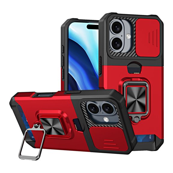 Case for iPhone XS Screen Protector with Car Mount, Camera Cover, Card Holder, Ring Kickstand, 3in1 Case,Tempered Glass and Car Mount