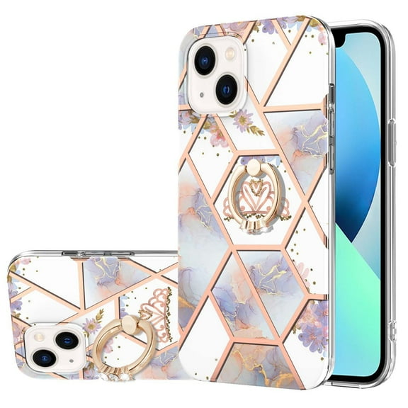 Case for iPhone XS protective case, IMD Marble Flowers Pattern with Ring Holder Case,Shockproof Silicone TPU Slim Protective Cover