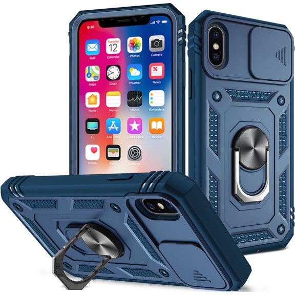 Case for iPhone Xs MAX, Camera Cover Phone Case with Rotation Ring Stand for Apple iPhone Xs MAX - Blue