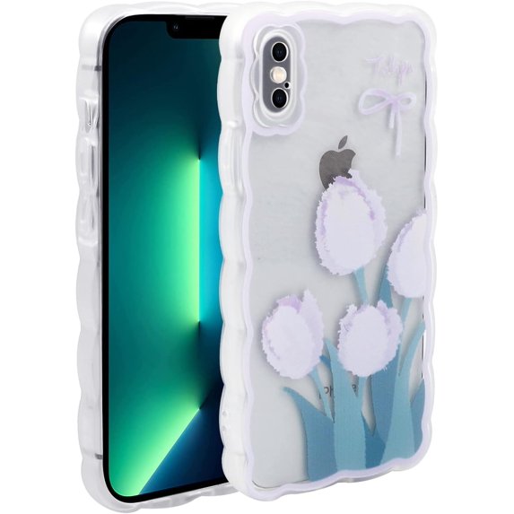 Case for iPhone Xs Max, Case Cute Cartoon Flowers for Girls Shockproof TPU Bumper Protective Case for iPhone Xs Max (6.5 inch), Purple Tulip