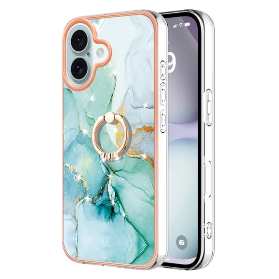 Case for iphone 13 Pro Marble-patterned phone case with 360° rotating ring stand - Stylish and practical protection