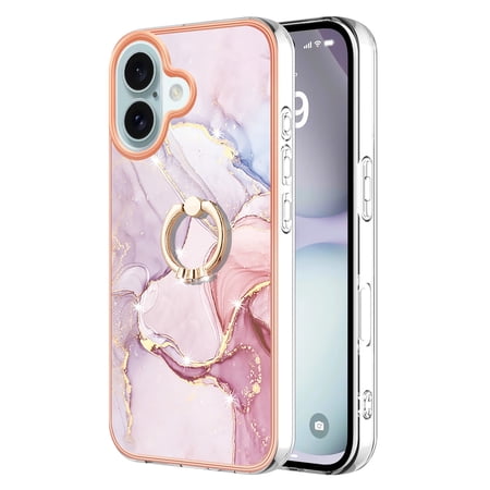 Case for iphone 13 Pro Max Marble-patterned phone case with 360° rotating ring stand - Stylish and practical protection