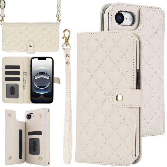 Case for iphone 16e Anti Theft Brush Leather Wallet Case Premium Protection Stand Function Crossbody Style with 5 Card Slots