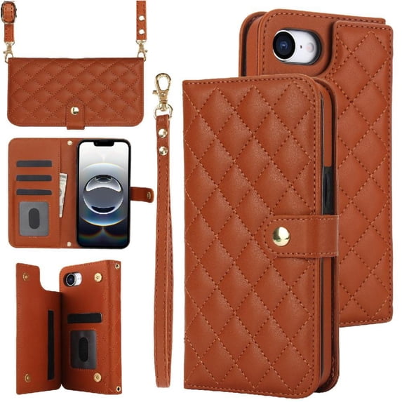 Case for iphone 16e Anti Theft Brush Leather Wallet Case Premium Protection Stand Function Crossbody Style with 5 Card Slots