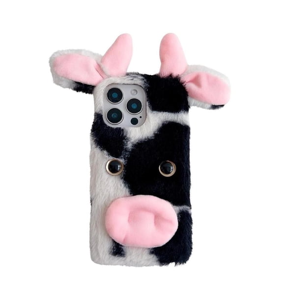 Case for iphone 17 Autumn and Winter Cow Phone Case Lovely Fuzzy Fluffy Cartoon Cow