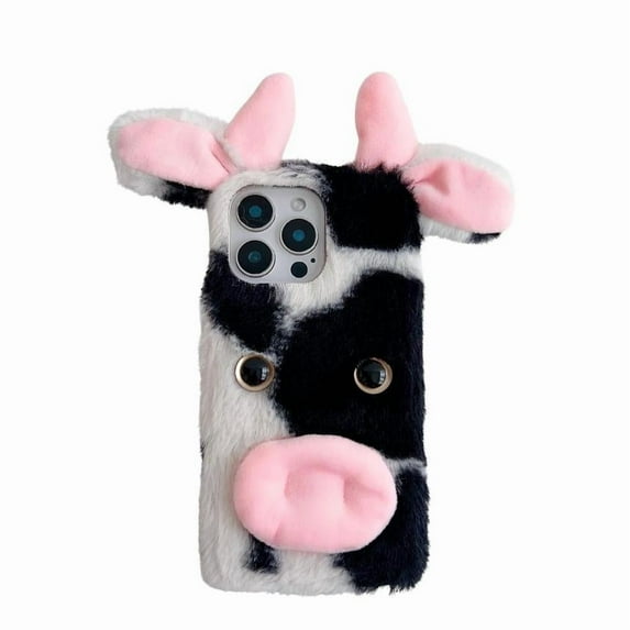 Case for iphone 17 Pro Cow Phone Case Lovely Fuzzy Fluffy Cartoon Cow Autumn and Winter