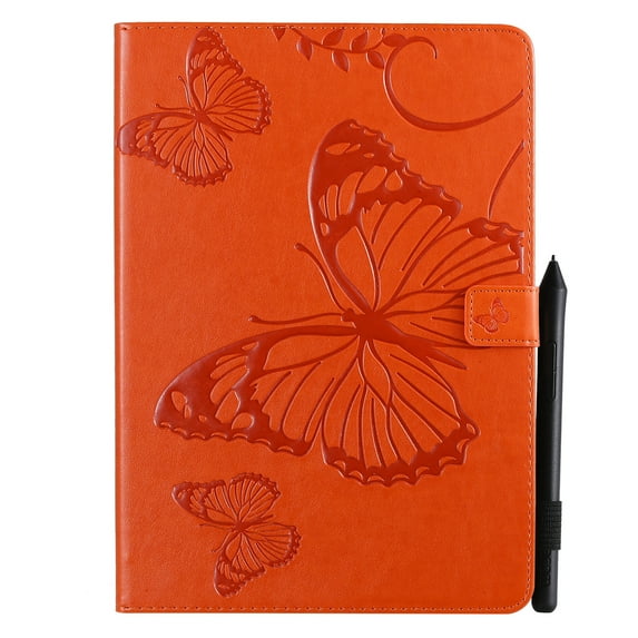 Case for iPad 10.2" 9th 8th 7th Generation, Slim Fit Folio Flip PU Leather Butterfly Embossed Smart Stand Cover Auto Wake/Sleep Shockproof Protection TPU Back Cover, Orange