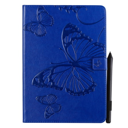 Case for iPad 10.2" 9th 8th 7th Generation, Slim Fit Folio Flip PU Leather Butterfly Embossed Smart Stand Cover Auto Wake/Sleep Shockproof Protection TPU Back Cover, Blue