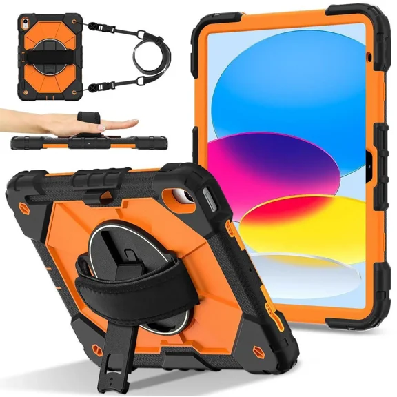 Case for iPad 10.2 inch 2021 2020 2019 9th 8th 7th Generation with Rotating Stand Pencil Holder Hand/Shoulder Strap, Heavy Duty Shockproof Protective Cover