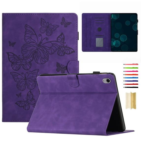 Case for iPad (A16) 11th Gen 2025 / iPad 10th Gen 2022, Embossed PU Leather Folio Stand Cover Drop Protective with Auto Wake/Sleep & Card Slots & Pen Holder - Purple